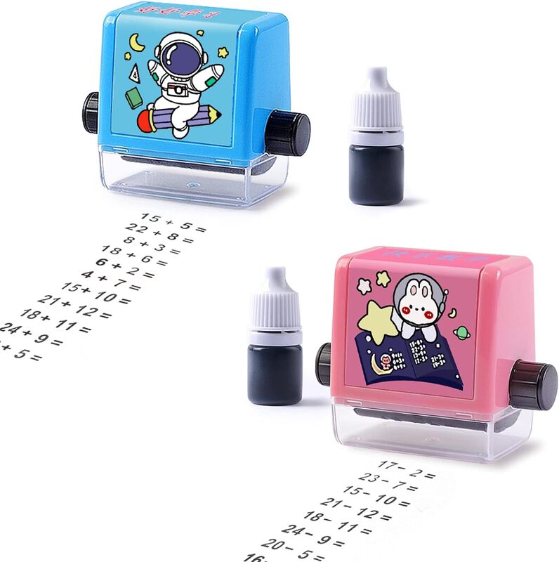 Pack of 2 Roller Digital Teaching Stamps - Educational Math Toy for 100 Addition, Subtraction, Practice With 2 Ink Bottles